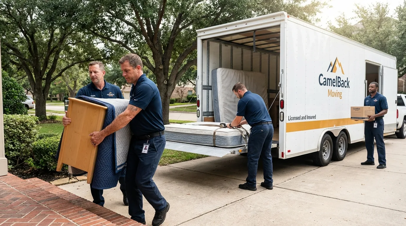 Crew loading residential truck for cross-state move from Satellite Beach, FL